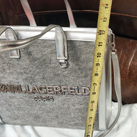 Karl Lagerfeld Tote w/Crossbody Silver Felt Grey Metallic - NWOT - Picture 10 of 10